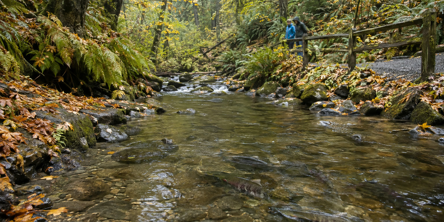 Piper's Creek in Carkeek Park in October, with chum salmon in the shallows